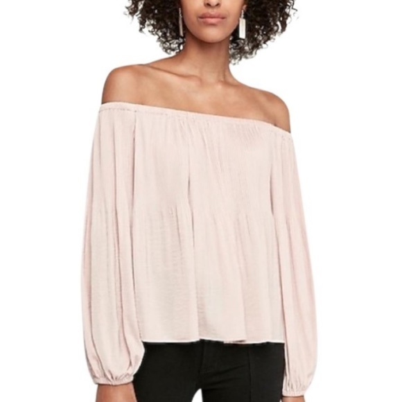 Express Tops - EXPRESS Blush Pink Pleated Off Shoulder Balloon Sleeve Top